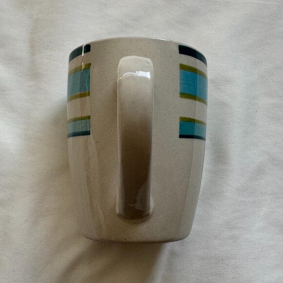 EUC Royal Norfolk Coffee Mug - Stoneware, Gray Cream with Blue & Green Stripes - Picture 7 of 8